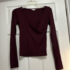 Deep burgundy cross front long sleeve top